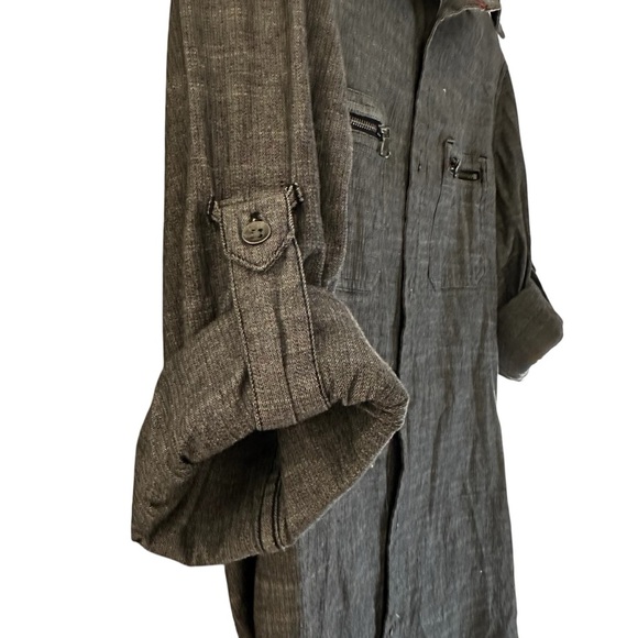 Rock & Republic stretch denim chambray roll sleeve shirt with zippers Size M - Picture 6 of 11